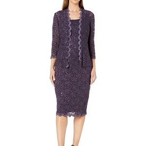 Alex Evenings Tea Length Dress Blazer Jacket MOB